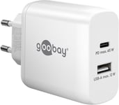 Goobay Dobbel hurtiglader, USB-C, USB-A, PD, GaN, 45W - Hvit