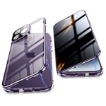 Jonwelsy Anti Peeping Coque pour iPhone 14 Pro, 360 Degrés Protection Housse, Privacy Verre trempé Anti Espion Case Cover, d'adsorption Magnétique Bumper Métal Frame Etui pour 14 Pro (6,1") (Violet)