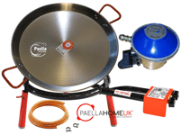 46cm Polished Paella Pan + 35cm 2 Ring Gas Burner + Butane Regulator + Legs Set