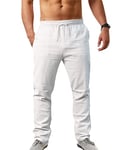 NANAMEEI Pantalon Lin Homme de Plage Pantalon Leger Ete Homme Décontractés Taille Elastique Casual Coton Yoga Pants Men Blanc L