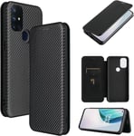 Compatible Avec Coque One Plus Nord N10, Mince Flip Fibre De Carbone [Test De Chute] Antichoc Stand Fente Avec Carte, Protecteur D'écran En Verre Trempé*2-Noir