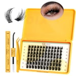 QUEWEL Cluster-Lashes Kit, Individual-Eyelashes Kit 10-16mm Cat Eye Lash Clusters Bond and Seal Lash Kit, DIY Lash Extensions at Home(Kitten Kit)