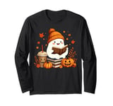 Cute Ghost Reading Book Lovers Halloween Ghost Coffee Cozy Long Sleeve T-Shirt