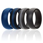 ROQ Silicone Wedding Ring for Men, Silicone Rubber Band Police 4 Pack- Blue, Black, Grey - Size 15