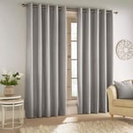 Savoy Blackout Chenille Curtains Thermal Lined Eyelet Ring Top 66x90 Silver Grey