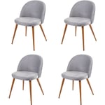 4x chaise de salle à manger HWC-D53, fauteuil, style rétro années 50, en velours - gris clair