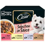 96 X 100g Cesar Luxury Adult Wet Dog Food Pouches Mixed Favourites In Sauce