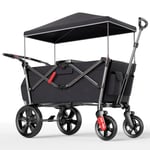 EVER ADVANCED Wagon for Kids to Sit In, Stroller Wagon For 2 Kids with Removable Canopy, Kids Wagon Pull Along with Seats 5-Point Harnesses, Portable Push Pull Cart Wagon with Handle Bar Black