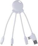 Câble Multi USB 4 en 1 en Forme de Pieuvre - Chargeur Universel en Plastique Recyclé issue des Océans - Prise USB, USB-C, Lightning, Micro USB - Compatible avec tous les Smartphone - Octopus OBP Blanc - Neuf