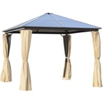 Outsunny - Pavillon de jardin tonnelle toit rigide polycarbonate dim. 2,94L x 2,94l x 2,67H m 4 parois latérales anti-UV moustiquaires structure