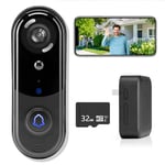 Wireless Doorbell Camera 1080P, No Monthly Fee,Video Doorbell with Chime,32GB SD/Cloud Storage, Night Vision, Motion Detection,2 Way Audio, IP66 Weatherproof, Real Time Alert (J1)