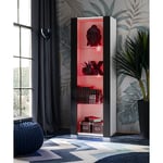 Vitrine Armoire Tivoli, Blanc/Noir, Largeur 55cm x Hauteur 159cm x Profondeur 35cm, led rgb, 3 étagères, pour Salon, Chambre, Entrée - Komodee