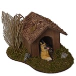 Alfred Kolbe Krippen AM 19 Figurine de crèche de Noël en Forme de Niche pour Chien avec buisson et Chien allongé 13 x 15 x 9 cm Compatible avec des Figurines de 12-15 cm