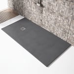 Receveur de douche 70x70cm extra plat madison en résine surface ardoisée anthracite - Gris