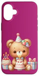 Coque pour iPhone 16 Plus Birthday Wishes Ours en peluche marron pour fille ou garçon