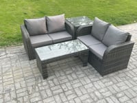 High Back Rattan Garden Furniture Set with Loveseat Sofa Coffee Table Indoor Outdoor Patio Lounge Sofa Set