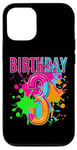 Coque pour iPhone 13 T-shirt 3ème anniversaire pour filles et garçons. Éclaboussures de peinture de 3 ans