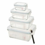 Glass Food Storage Container + Scale Lid & Pen Set 4 Tub Lunches Freezing Homiu