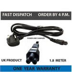 3 Pin Main C5 Clover Leaf Power Cable For Laptops With Uk Standard 3a Fused Plug