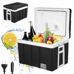 WOLTU Glacière Électrique, Mini Réfrigérateur 50L, Mini Frigo Portable avec Roulettes Froid/Chaud, DC 12V & AC 220V, pour Voiture, Camping Noir KUE003sz