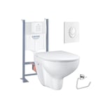 Pack WC sans bride Bau Ceramic avec abattant slim + Bâti support WC Rapid SL + plaque de commande Start ovale blanc alpin Grohe