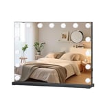 YOURLITE Miroir Maquillage Hollywood Lumineux Tactile 58x45CM, Température et Luminosité Variable, avec Petit Loupe Grossissante, 15 Ampoules LED, Port USB, Noir