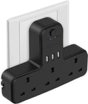 Plug Adaptor UK 3 Way, JSVER Plugs Extension Multi Sockets with 3 3 way Black 