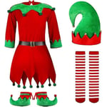 Jullov Elf Cosplay Dräkt Outfit För Barn Flickor Xmas Cosplay Outfits Klänning Strumpor Skor Hatt Fancy Dress Up V 6-7 Years