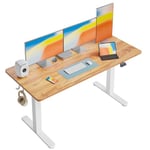 FEZIBO Height Adjustable Electric Standing Desk, 150 * 60cm Stand up Table, Sit Stand Home Office Desk with Splice Board, Nature Top