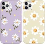 2 Pièces Violet Coque Pour Iphone 11 Pro Max 6,5"" Motif De Fleurs Et Feuilles Fille Femme Étui, Housse De Protection Antichoc Mignon Design Aesthetic Case Cover Pour Iphone 11 Pro Max, Beige