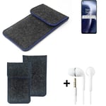 Protective cover for OnePlus Nord 2T dark gray blue edge Filz Sleeve + earphones