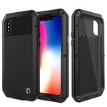 PunkCase Metal Case, Heavy Duty Military Grade Rugged Armor Cover [shock proof] Hard Aluminum & TPU Design W/Tempered Glass Screen Protector Compatible W/Apple iPhone XS [Black]