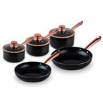 5-Piece Pan Set - Tower T800140RB  Non-Stick Linear in Black and Rose Gold