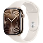 Apple Watch Series 10 GPS + Cellular - 46mm - Boîtier Gold Titanium - Bracelet Starlight Sport Band - M/L