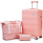 imiomo 3 Piece Luggage Sets,Suitcase with Spinner Wheels,Luggage Set Clearance for Women, Lightweight Rolling Hardside Travel Luggage with TSA Lock, Pink, Checked Luggage 24IN, Carry on Luggage