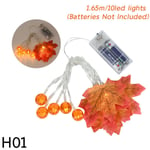 10/20Leds Pumpkin Vaahteranlehdet Valonauha Fall Garland Paristokäyttöinen Sisä-ulkopuutarha Halloween kiitospäivän kodin sisustus