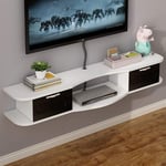 Meuble TV Mural Étagère Murale Étagère Flottante Étagère de Rangement TV Support multimédia Polyvalent avec Portes d'armoire Console TV ou étagère de rangement-140X22X20CM_F Perfect