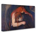 The Vampire Vol.1 By Edvard Munch Classic Painting Canvas Wall Art Print Ready to Hang, Framed Picture for Living Room Bedroom Home Office Décor, 24x16 Inch (60x40 cm)