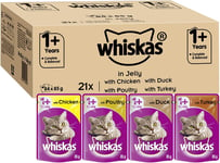 Whiskas 1+ Cat Food Pouches Mixed Selection In Jelly, 100 (pack Of 84)