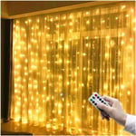 Litzee - Rideau lumineux led 3 m x 3 m, 300 led, usb, étanche, 8 modes, lumière Blanche chaude pour décoration de fête, de mariage, d'anniversaire,