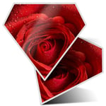 2 x Diamond Stickers 10 cm  - Red Rose Macro Shot Water Droplets  #16707