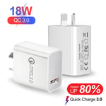 USB-C 18W QC3.0 20W PD Fast Charger Wall Plug Adapter For iPhone Android UK Plug