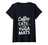 Womens Funny Coffee Cats & Yoga Mats Mindful Spiritual Workout V-Neck T-Shirt