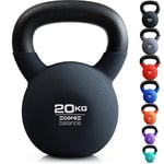 Core Balance 20kg Kettlebell Weight Cast Iron Neoprene Coated Heavy Duty Strength Training (Black)