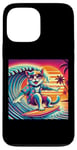 Coque pour iPhone 13 Pro Max Chat amusant surfeur hawaïen coucher de soleil tropical paradis surfeur