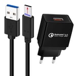 Quick Charge 3.0 Chargeur Secteur Usb 18w Et 1m Câble Type C (Lungo Connettore 10mm) Pour Ulefone Power Armor 14 Pro 13 Armor 15 12 11t 10 9e 9 8 7e 7 X8 X10 X11 Pro | Note 9p 11p [Cdq090750]