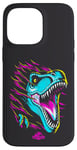 Coque pour iPhone 14 Pro Max Jurassic World Colorful Neon Iconic T-Rex Logo