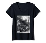 Womens Gustave Dore - Idylls of the King, pl 6,1867 castle battle V-Neck T-Shirt