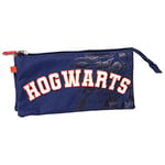 Trousse Scolaire 3 Compartiments Harry Potter - Bleue - 22,5x2x11,5 cm - Trousse en Polyester - Fermeture Éclair - Motif Hogwarts - Produit Original Conçu en Espagne