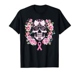 Pink Ribbon Breast Cancer Awareness Sugar Skull Women T-Shirt